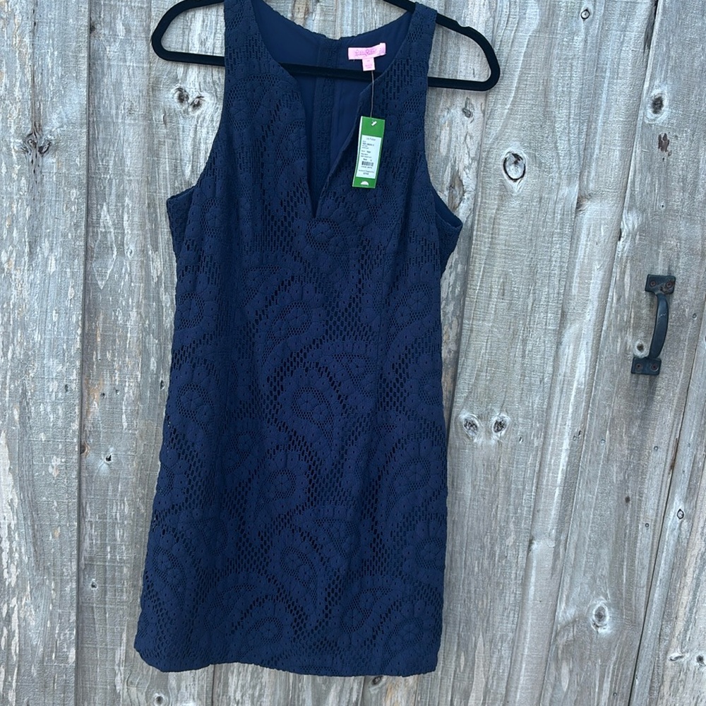 Lilly Pulitzer sleeveless navy lace dress Empire waist-size 12-lace - Picture 2 of 14